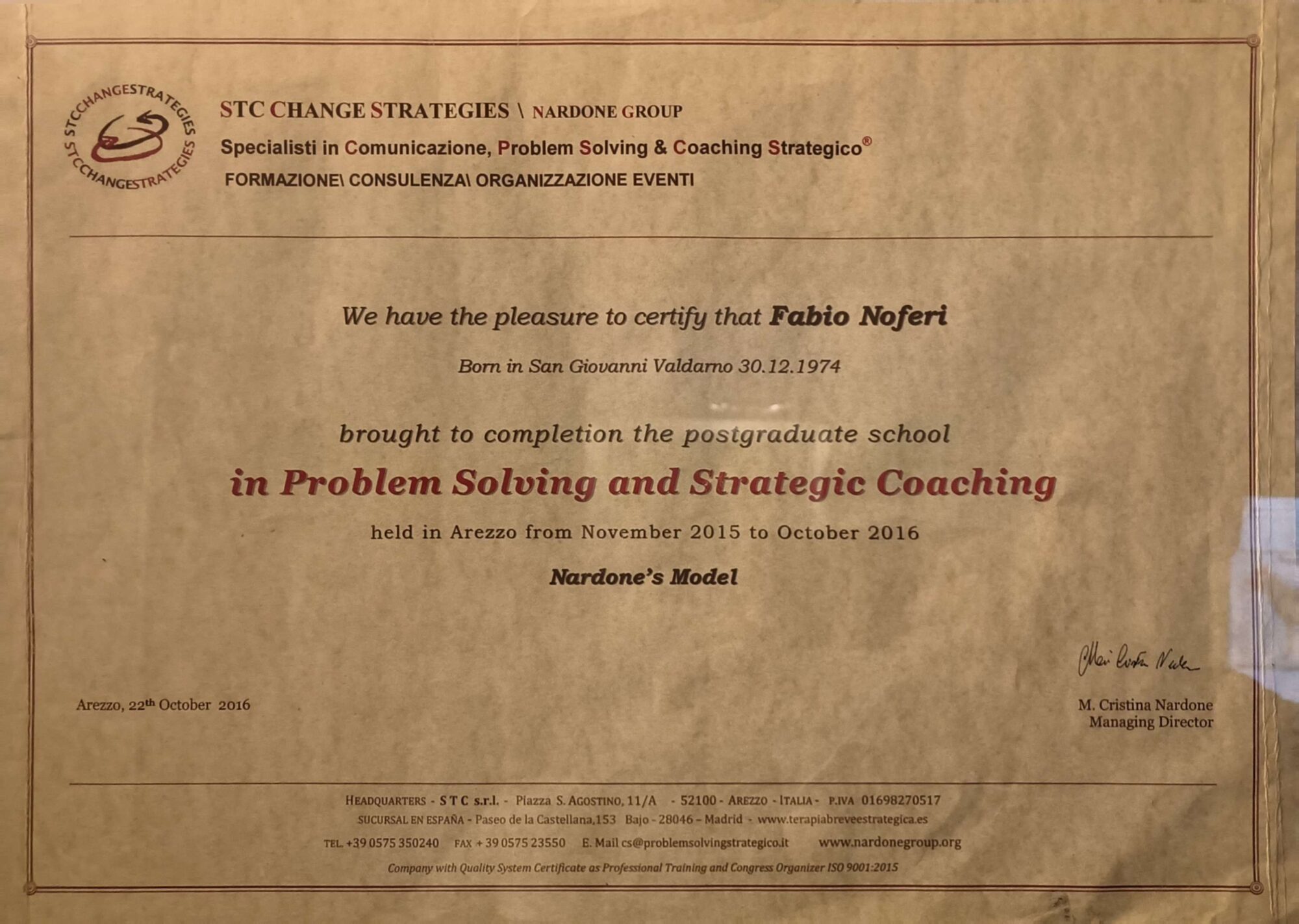 diploma Problem Solving Strategico Nardone Model