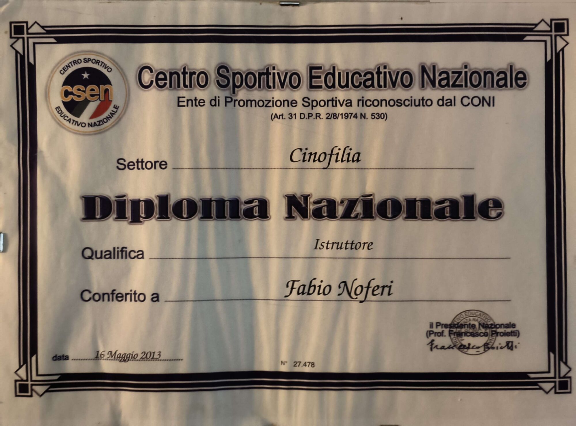 diploma educatore csen fabio noferi cinofilo